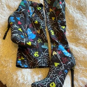 Size 7 thigh high colorful and fun boots NEVER WORN